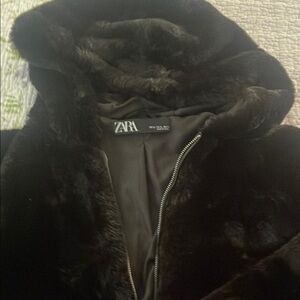 Zara Black Faux Fur Hooded Jacket